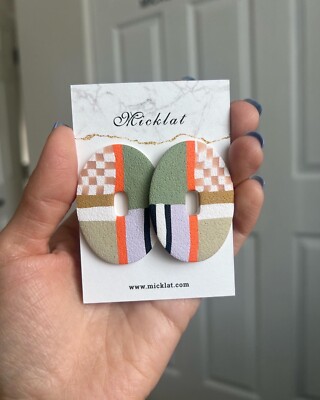 Handgefertigte Polymer Ton oliv orange weiß strukturierte Ohrringe Damen Mode oval