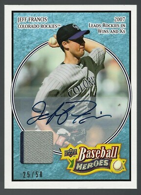Jeff Francis 2008 Upper Deck Heroes Jersey Autograph Light Blue 25/50 Card# 55