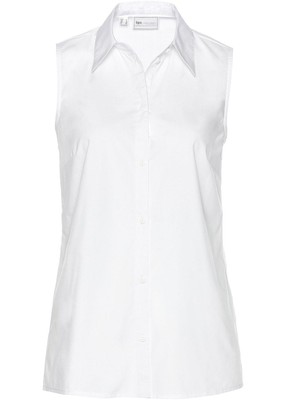 Neu Zeitlose Bluse mit Seitenschlitzen Gr. 44 Weiß Damen Shirt Tunika ohne Ärmel