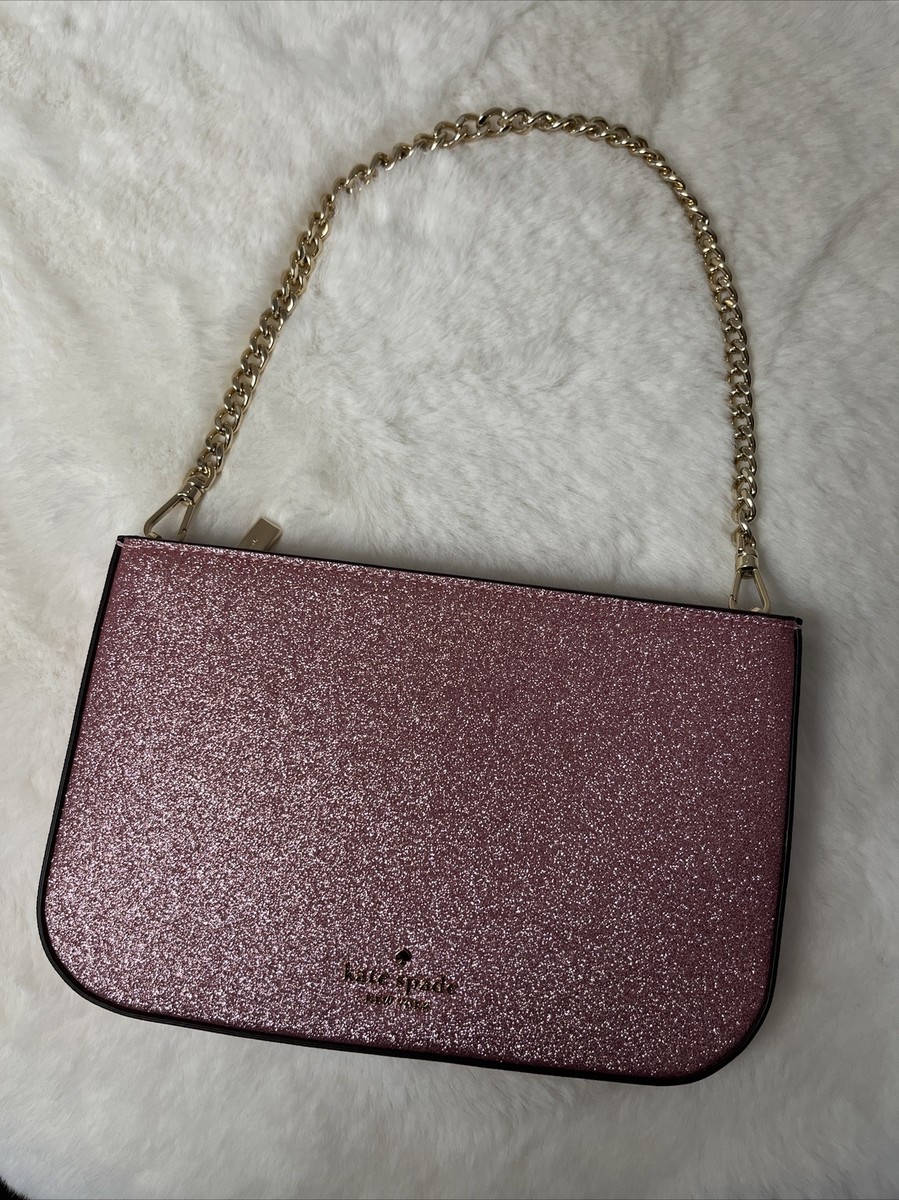 NWT Kate Spade Glimmer Glitter Pochette Chain Bag Clutch Pink