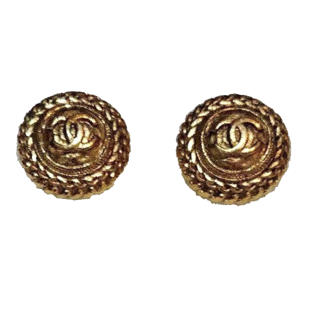 CHANEL Earrings AUTH Coco CC Logo Mark Vintage Gold 95A  Repurposed Chanel Octagonal Gold Earrings display picture 1