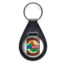 Operation Desert Storm with Flag Black Leather Keychain Silver Keyring Military 