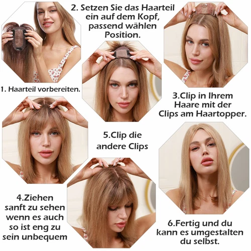 100% Echthaar Topper Toupet Extensions Clip In Remy Human Hair Toupee Haarteil l - Bild 14 von 84