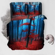 Red Undulat Leaf 3D Printing Duvet Quilt Doona Covers Pillow Case Bedding Sets