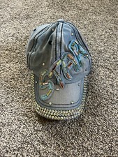 Ladies Denim Jean Bling Bling Jewls Adjustable Baseball Cap Hat