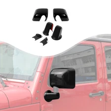 Black Rear View Side Mirror / Base Cover Trim Kit For Jeep Wrangler 2007-17 JK