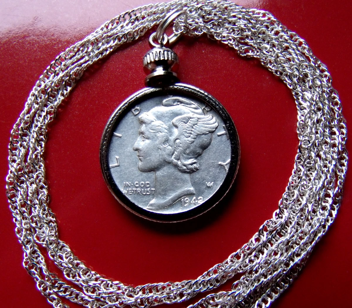 American Silver Mercury Dime Pendant on a 30