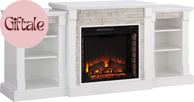 Gallatin Simulated Stone Electric Fireplace W/ Bookcases