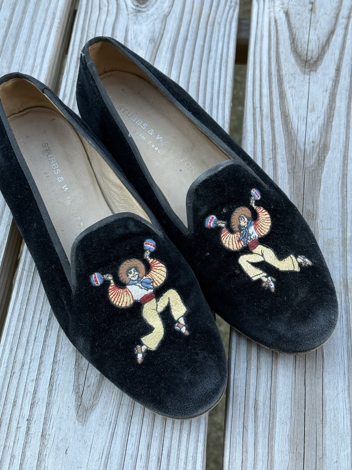 Stubbs & Wootton Mariachi Embroidered Black Velvet Slippers Rare Vintage Loafers
