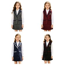 Unisex Kids Waistcoat Notched Lapel Vest Casual Uniform Children School Formal