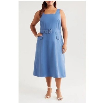 tahari denim dress Tahari Denim Belted Midi Dress Plus Size 16W NWT