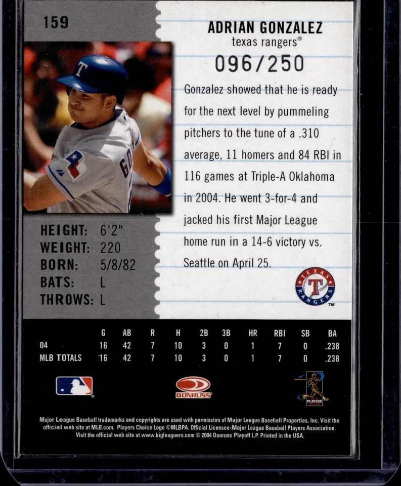 2005 Leaf Century Collection Adrian Gonzalez Auto 096/250 - Image 2 of 2