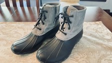 Sperry Women s Ankle Rain Duck Boots Gray/Black Soft Suede and Rubber 8.5