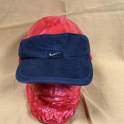 Vintage Nike Visor Hat Small Center Swoosh Black Strapback USA Made FOCHC Tag