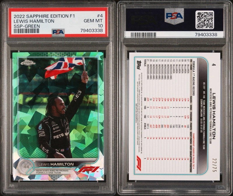 2022 Topps Chrome F1 Sapphire Edition Green SSP #4 Lewis Hamilton /75 PSA 10