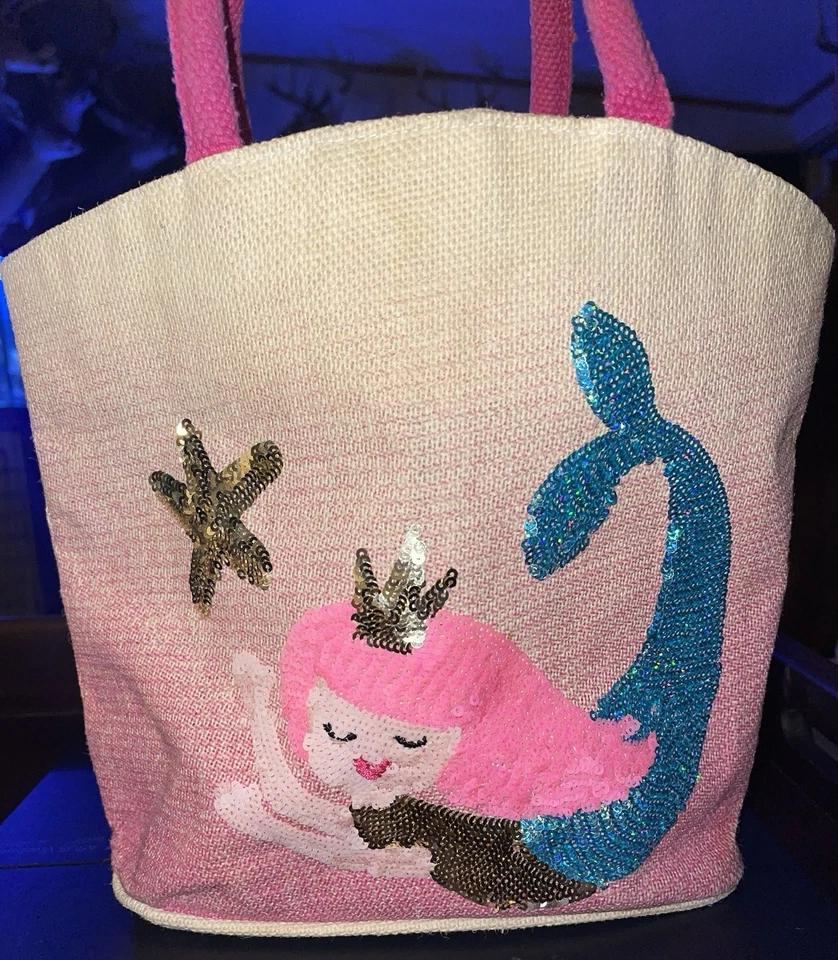 Bolso de Playa Mud Pie Rosa Cola de Sirena Deslumbrante Estrella de Mar Lentejuelas Foto 3 de 4