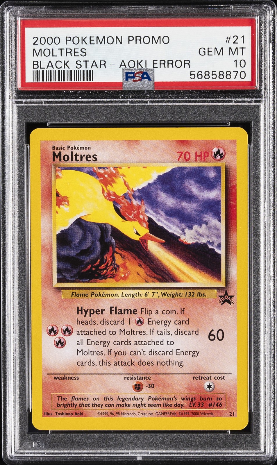 2000 POKEMON PROMO BLACK STAR TOSHINAO AOKI ERR #21 MOLTRES PSA 10