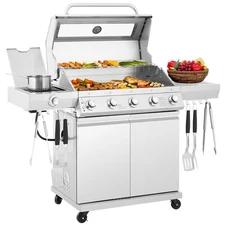 Royal Gourmet Deluxe 5-Burner Gas Grill, 72,000 BTU/Visible Upper Cover, Silver