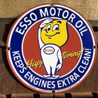 Vintage 1962 Dated Esso Gasoline Oil Drop Man Boy 12” Porcelain Gas Sign