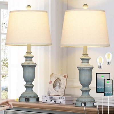 Coastal Table Lamps Set of with USB C+A Ports AC Outlet