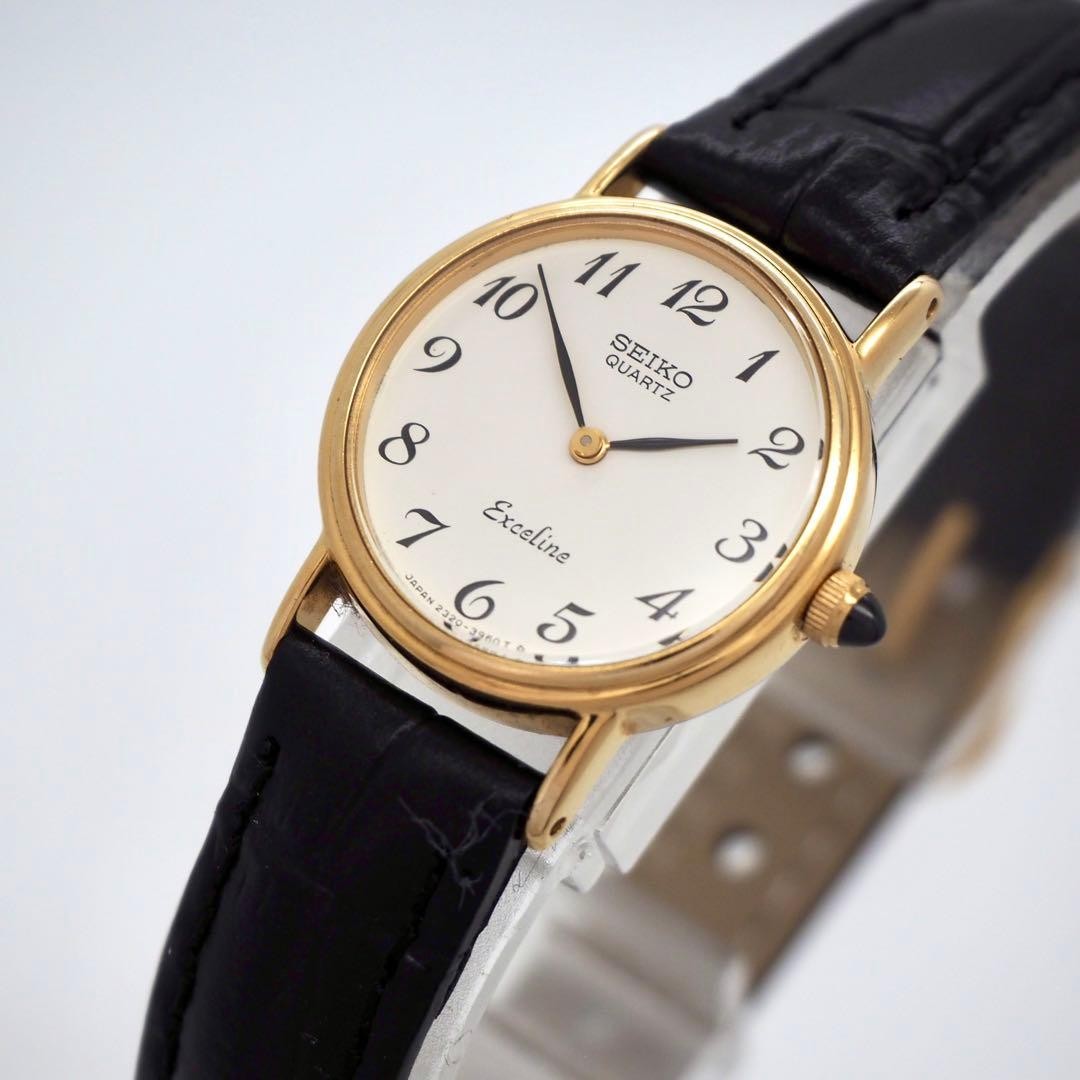 SEIKO Exceline 2320-0380 14K Gold Women's Watch White Dial 22mm Wrist 17.5cm