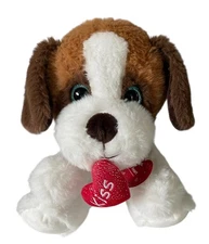 Hug Fun KISS Heart Plush 11" Puppy Dog Brown White Glitter Eyes w Tag Rite Aid