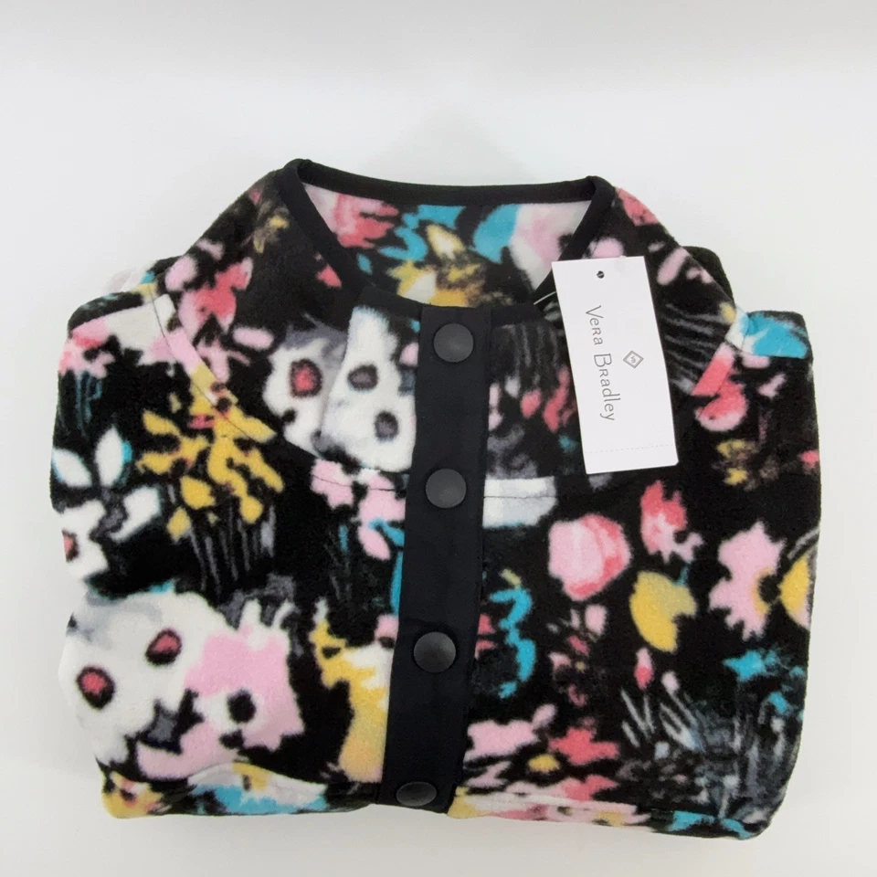 Vera Bradley Floral Fleece Pullover Top Button Snap Mock Neck Small Cozy NEW - Image 2 of 4
