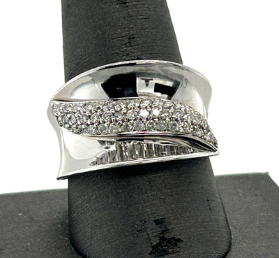 14K White Gold Diamond Ring Wide Band