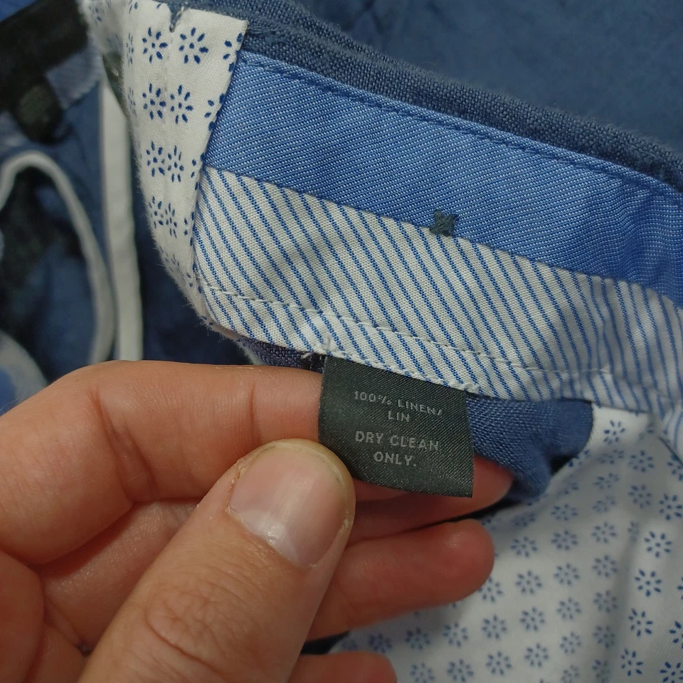 Pantalones Cortos Saks Fifth Avenue Para Hombres 36 Azul Lino Chino Bolsillos Preppy Informales Foto 3 de 4