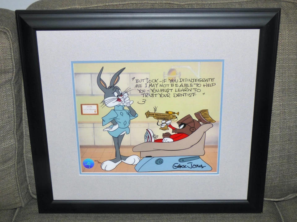 WARNER BROS CHUCK JONES BUGS BUNNY MARVIN MARTIAN FRAMED LE CEL DENTIST - Image 1 of 1