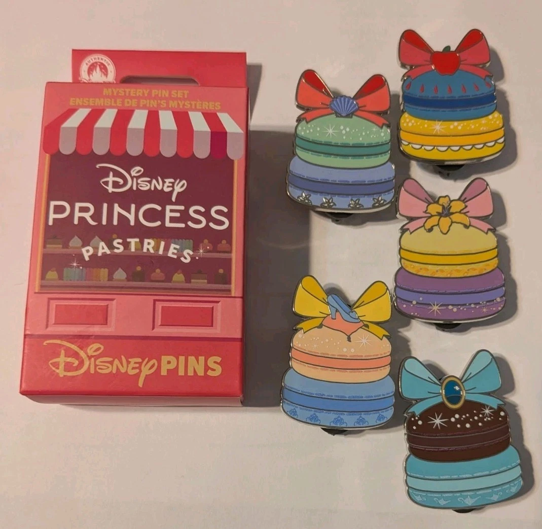 Disney Parks 2024 Princess Pastries Mystery Box 5 Pin Set Rapunzel Jasmine Ariel