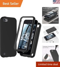 Black Full Body Rugged Case for iPod Touch 5/6/7 with Built-in Screen Protector