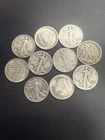 U27693 90 Silver Half Dollars  10 Coins  5 Face Value Walking Lib BT Was G2U