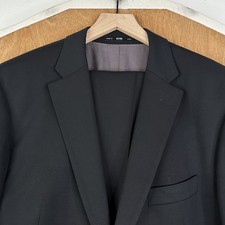 Hugo Boss Suit Mens 44R 2 Button Black Super 100s Wool Pants 40x30 Flat Front