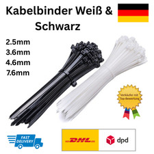 Kabelbinder Schwarz Wei&szlig; UV-Best&auml;ndig Nylon 6.6 -2,5 3,6 4,8 7,6 mm 100-1000 Stk