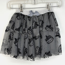 Hello Kitty Sanrio Girls Size 5 Tutu Tulle Skirt Gray Black Cat Witch Halloween