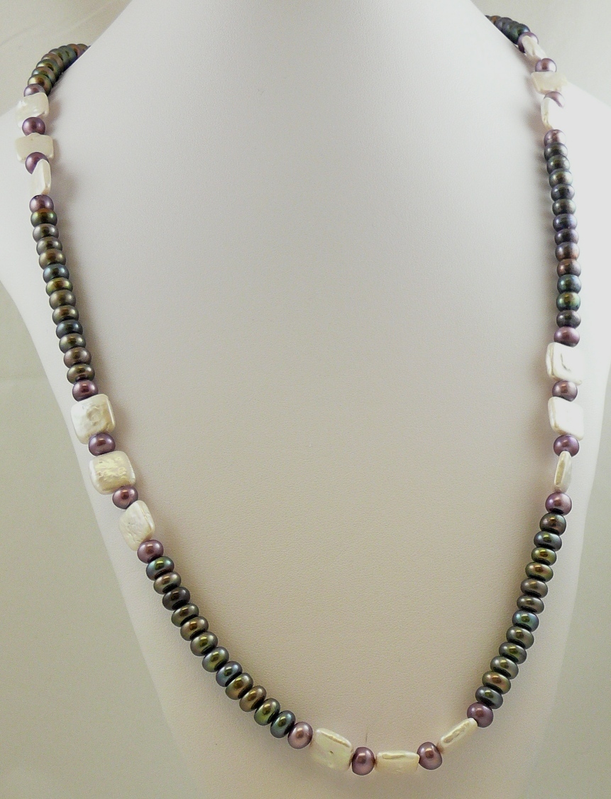 Freshwater Black, White and Purple Pearl 7-11mm Necklace 47