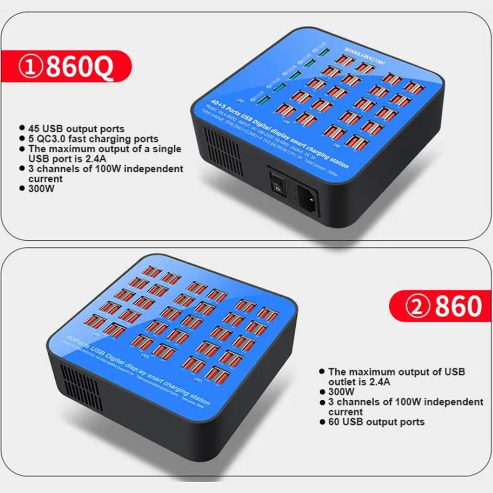 60-Port 300W USB Fast Charging Station for Phones & Devices