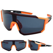 Oversized 90's RETRO SPORTY WRAP AROUND Style SUN GLASSES Orange Frame Dark Lens