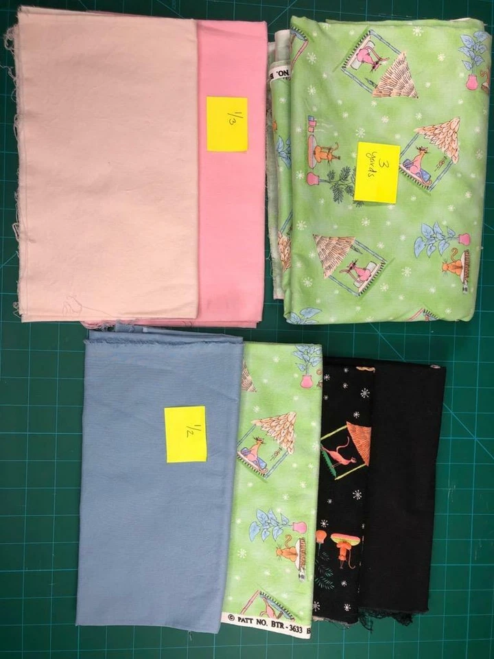 Quilters Project Bundle 5.6 Yards Tiki Cats Mint, Pink, Black Blank Textiles Inc - Image 4 of 4