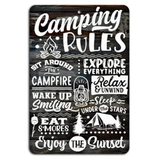 Camping Rules: Sit Around the Campfire, Enjoy the Sunset Rustic Sign