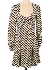 Vintage Diane von Furstenberg Babydoll Dress Mod Long Sleeve Print Mini Size M