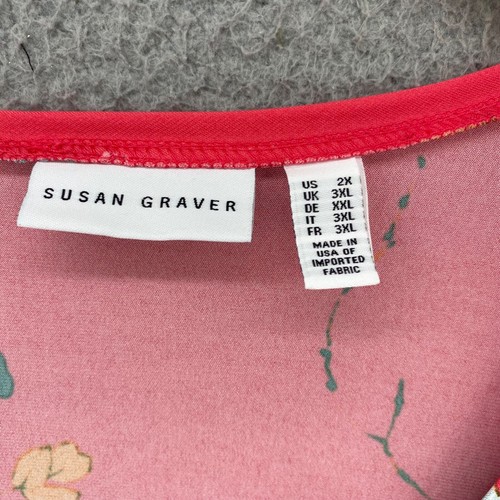 Susan Graver Top Womens 2X Plus Pink Multi Floral Liquid Knit 3/4 Sleeve Stretch - Foto 5 di 11
