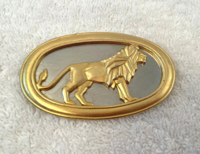 VTG Crazy Cat Lady Brooch Oval Lion King Cat Gold Silver JJ 2.75''t
