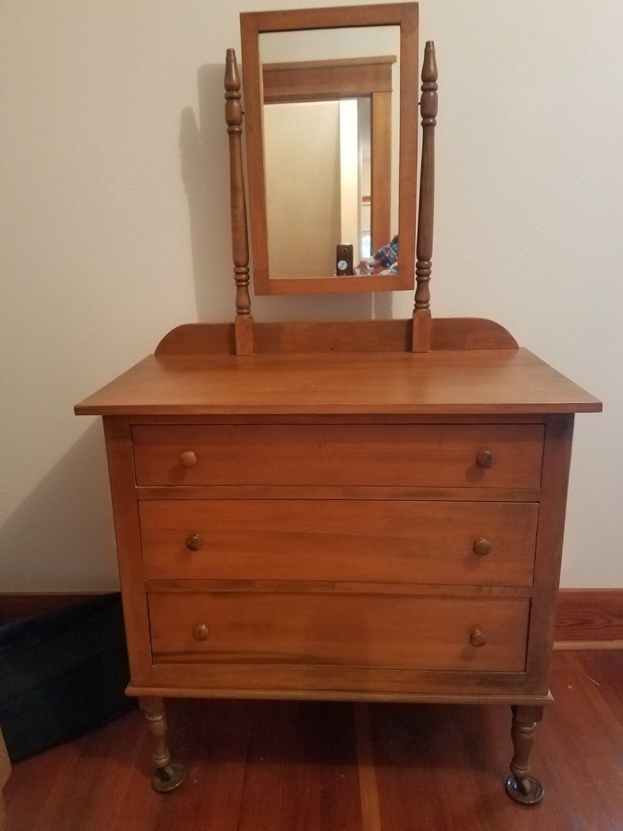 Vintage Maple Princess Dresser with mirror on wheels