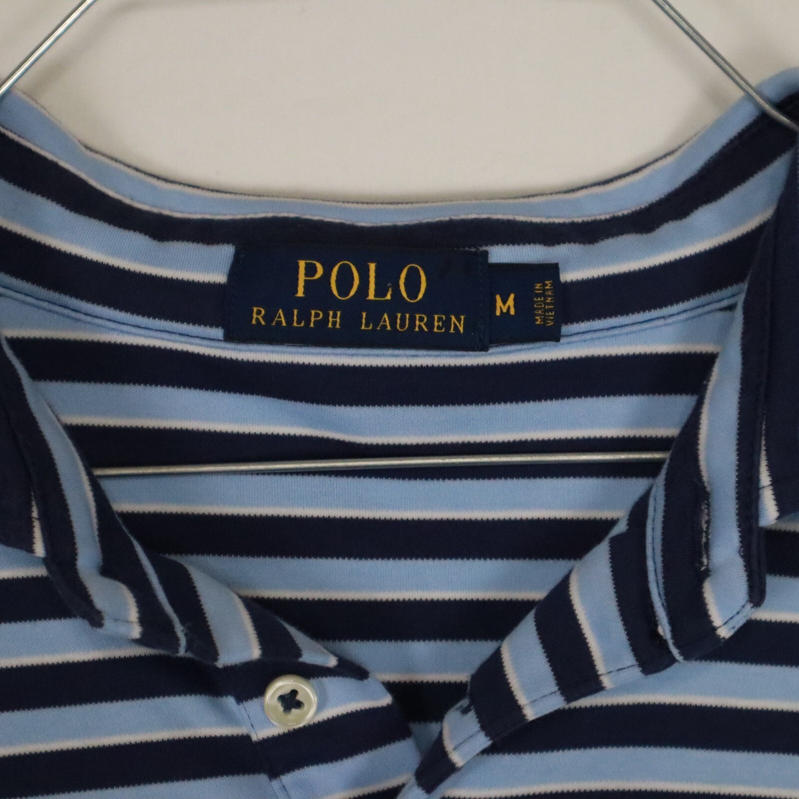 Polo Ralph Lauren camicia uomo media casual maglia pony blu a righe manica corta