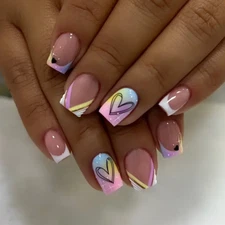 Full set of 24 short square fake nails, using gradient love and European