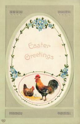 c1910 Chickens Inside Huge Egg Forget Me Nots Border Germany Easter P157