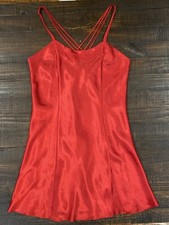 Vintage Inner Most Red Satin Negligee Night Gown Sz Small Embroidered Details