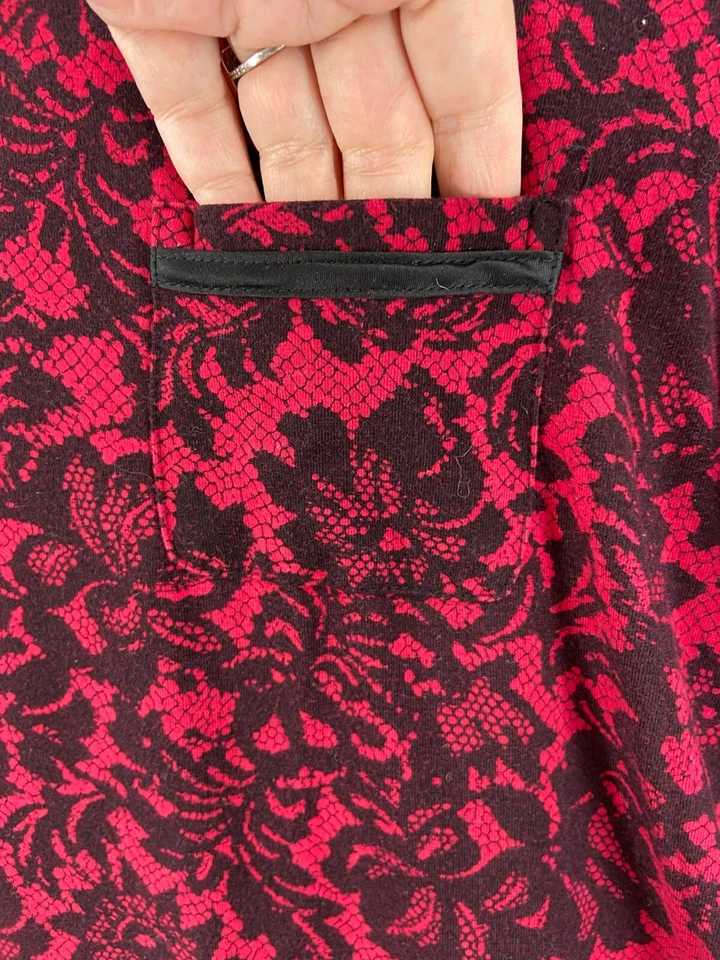 Soma Intimates Nightgown Womens Sz XL Red Black Floral 3/4 Sleeve Cotton Blend - Image 2 of 4